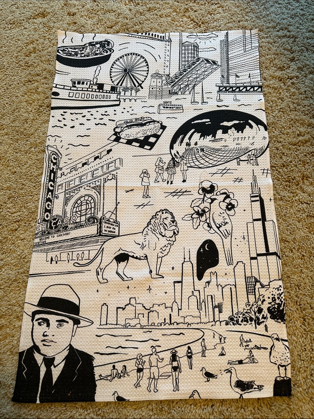 Geometry hand towel Chicago Illustration Art Print - Black on White